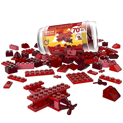 Mega Construx Wonder Builders Tubes of Color Blocks - 70 Blocks of Different Shapes, Sizes and Shades of Red ~ Compatible with Major Brands ~ Ages 4 and Up