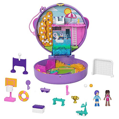 Polly Pocket Compact Playset, Soccer Squad with 2 Micro Dolls & Accessories, Travel Toys with Surprise Reveals