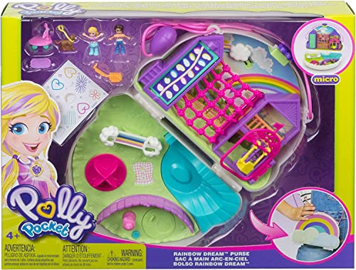 Polly Pocket Rainbow Dream Wearable Purse Compact with 8 Fun Features, Micro Polly and Shani Dolls, 2 Accessories and Sticker Sheet; for Ages 4 and Up