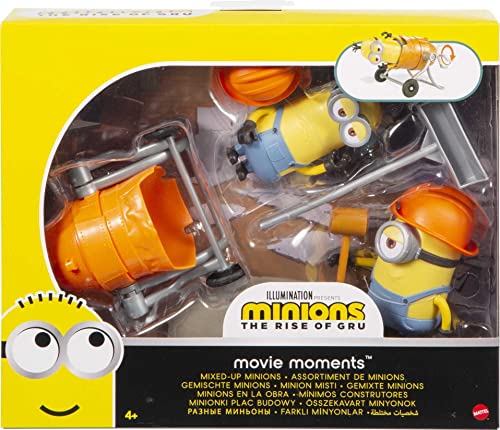 Minions: The Rise of Gru Movie Moments Mixed Up Minions: Approx 4-in Action Figure Interactive Toy with Articulation & Movie Scene Construction Accessories Minion Fans