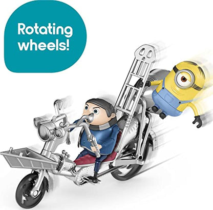 Minions: The Rise of Gru Movie Moments Pedal Power Gru Approx 4-in/10-cm Action Figure Interactive Toy with Articulation & Movie Scene Accessories, Great Gift for 4 Years & Older Minion Fans