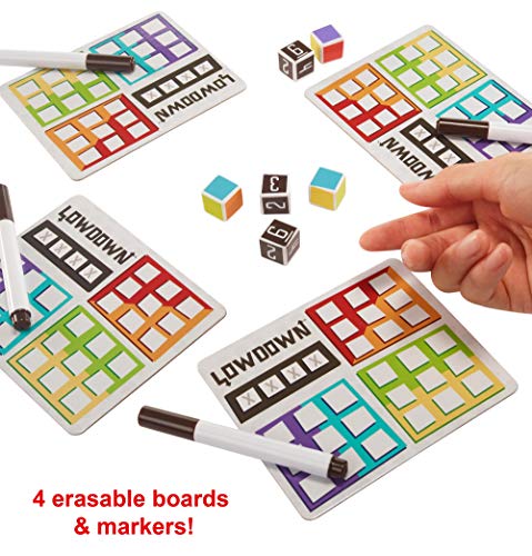 Mattel Games Lowdown Roll & Write Family Dice Game with Dry Erase Boards and Markers for 7 Year Olds and Up