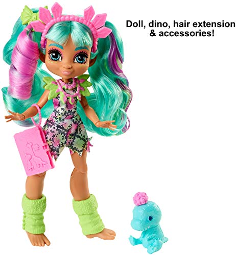 Cave Club Rockelle Doll (8 – 10-inch, Teal Hair) Poseable Prehistoric Fashion Doll with Dinosaur Pet and Accessories, Gift for 4 Year Olds and Up [Amazon Exclusive]