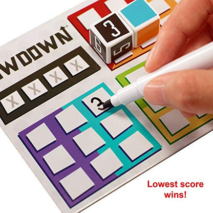 Mattel Games Lowdown Roll & Write Family Dice Game with Dry Erase Boards and Markers for 7 Year Olds and Up