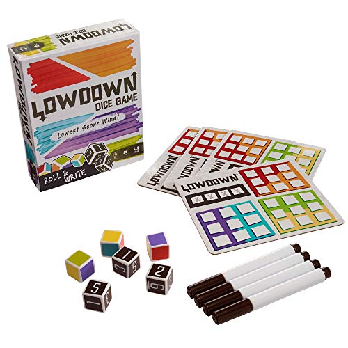 Mattel Games Lowdown Roll & Write Family Dice Game with Dry Erase Boards and Markers for 7 Year Olds and Up