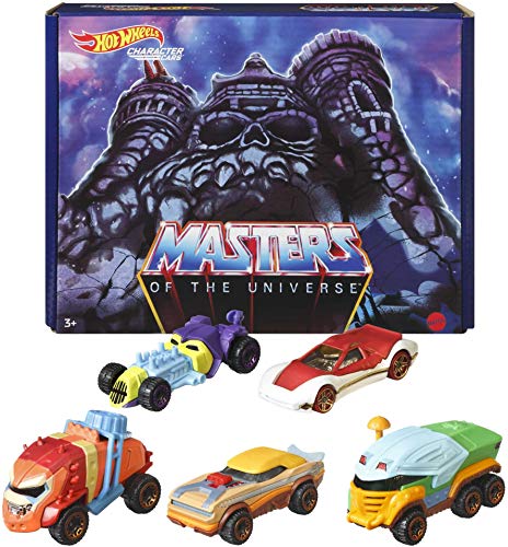 Hot Wheels Masters of the Universe 5-Pack of 1:64 Scale, Collectible Vehicles Inspired by He-Man, Skeletor, Man-At-Arms, Beast Man & Teela, Gift for Collectors, Fans & Kids Ages 3 Years & Older