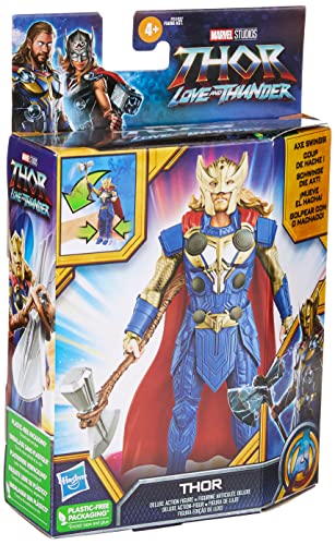 Marvel Studios' Thor: Love and Thunder Thor Toy, 6-Inch-Scale Deluxe Action Figure with Action Feature, Toys for Kids Ages 4 and Up