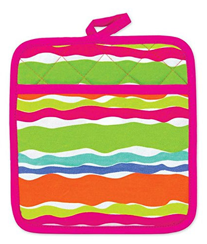 Brownlow Gifts Waves Essentials Pot Holder Cutting Board and Measuring Spoons, Multi-Color