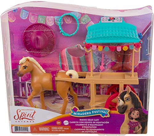 Mattel Spirit Untamed Miradero Riding Gear Cart with Rolling Wheels, Canopy, 5-in Pony & Related Accessories, Great Gift for Ages 3 & Up