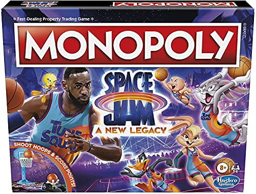 MONOPOLY: Space Jam A New Legacy Edition Family Board Game, Strategy Game, Kids Ages 8 and Up, Lebron James Space Jam Game, Shoot Hoops