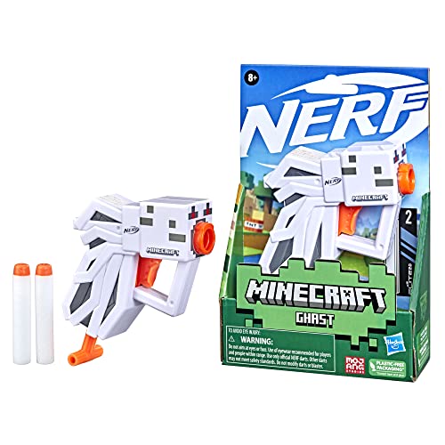 NERF MicroShots Minecraft Ghast Mini Blaster, Includes 2 Official Elite Darts, Christmas Stocking Stuffers, Minecraft Ghast Mob Design