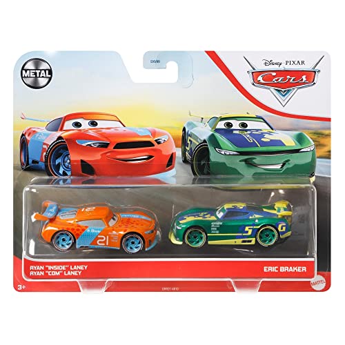 Disney Cars Toys and Pixar Cars 3, Ryan Inside Laney & Eric Braker 2-Pack, 1:55 Scale Die-Cast Fan Favorite Character Vehicles for Racing and Storytelling Fun,Multi