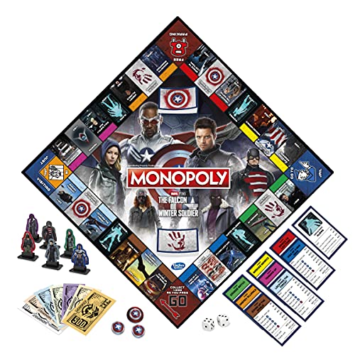 MONOPOLY: Marvel Studios' The Falcon and The Winter Soldier Edition Board Game for Marvel Fans, Game for 2-6 Players for Ages 14 and Up