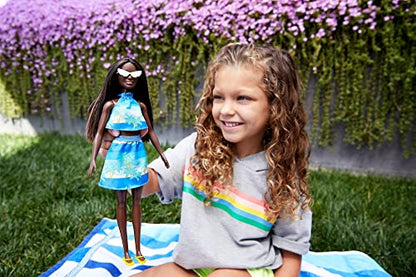 Barbie Loves The Ocean Beach-Themed Doll (11.5-inch Brunette), Made from Recycled Plastics, Wearing Fashion & Accessories, Gift for 3 to 7 Year Olds