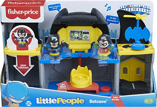 Fisher-Price Little People Dc Super Friends Batcave Toddler Playset with Batman Robin Figures & Sounds for Ages 18+ Months