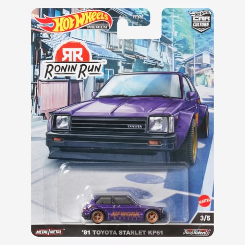 Hot Wheels Car Culture Circuit Legends Vehicles for 3 Kids Years Old & Up, 81 Toyota Starlet Kp61, Premium Collection of Car Culture 1:64 Scale Vehicles
