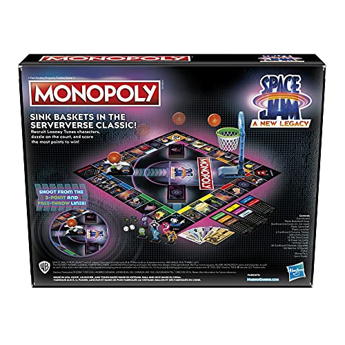 MONOPOLY: Space Jam A New Legacy Edition Family Board Game, Strategy Game, Kids Ages 8 and Up, Lebron James Space Jam Game, Shoot Hoops