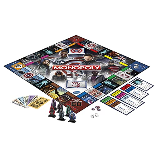 MONOPOLY: Marvel Studios' The Falcon and The Winter Soldier Edition Board Game for Marvel Fans, Game for 2-6 Players for Ages 14 and Up