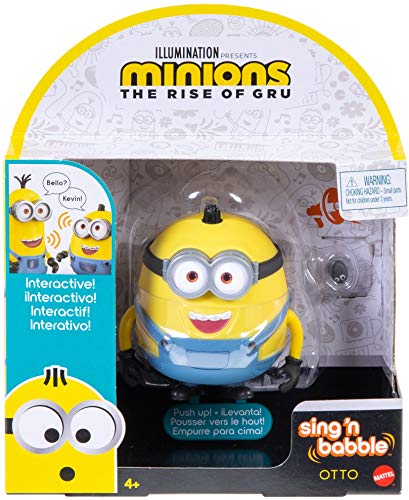 Minions: The Rise of Gru Sing ‘N Babble Otto Interactive Action Figure, Talking Character Toy with 25 Plus Talking & Laughing Sounds 4-in Tall, Gift for Kids Ages 4 Years & Older