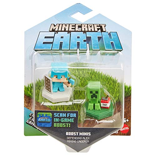 Mattel MINECRAFT Earth BOOST MINI FIGURES 2-PACK NFC-Chip Toys, Earth Augmented Reality Mobile Game, Based on Minecraft Video Game, Great for Playing, Trading, and Collecting, Adventure Toy