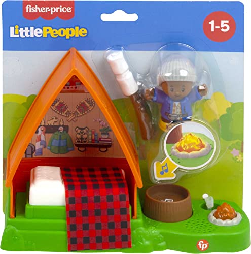 Fisher-Price Little People Toddler Playset Cabin With Camper Figure Plus Campfire Light And Sounds For Pretend Play Ages 1+ Years