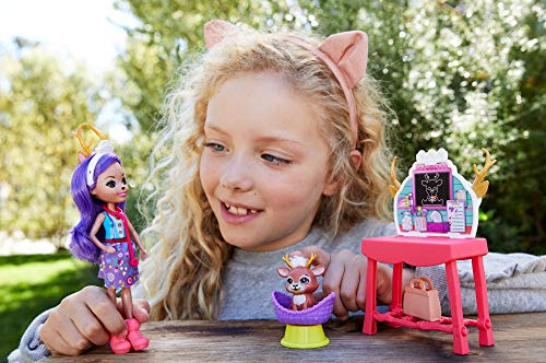 Mattel Enchantimals Caring Vet Playset with Danessa Deer Doll and Sprint Animal Figure, 6-inch Small Doll, with Check-up Table, Basket, and Smaller Doctor Accessories, Gift for 3 to 8 Year Olds