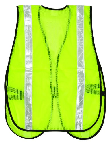 MCR Safety S220WR Polyester Mesh General Purpose Safety Vest with 1-3/8-Inch White Reflective Stripe, Fluorescent Lime