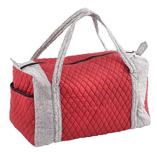 DARICE Duffel Bag: Burgundy and Gray, 100% Cotton, 19 x 11 inches