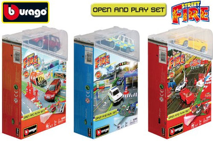 Bburago Street Fire 30048 "Open and Play Toy Set Road Theme 1:43 Assorted Colours