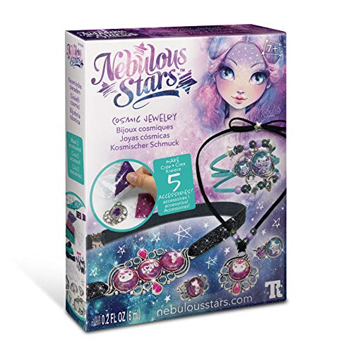 Nebulous Stars Complete Cosmic Jewelry DIY Set 5 Metal Jewelry Bases with Glitter Powders, Beads, Rhinestones Stickers and Tools by Educa Borras