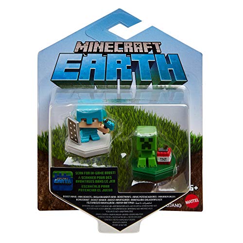 Mattel MINECRAFT Earth BOOST MINI FIGURES 2-PACK NFC-Chip Toys, Earth Augmented Reality Mobile Game, Based on Minecraft Video Game, Great for Playing, Trading, and Collecting, Adventure Toy