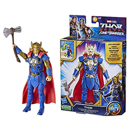 Marvel Studios' Thor: Love and Thunder Thor Toy, 6-Inch-Scale Deluxe Action Figure with Action Feature, Toys for Kids Ages 4 and Up