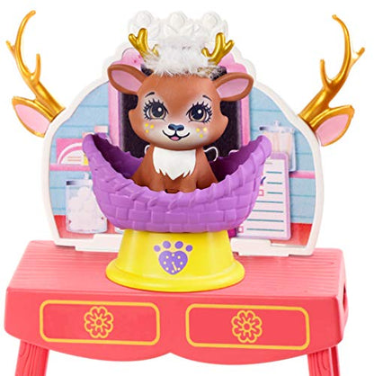 Mattel Enchantimals Caring Vet Playset with Danessa Deer Doll and Sprint Animal Figure, 6-inch Small Doll, with Check-up Table, Basket, and Smaller Doctor Accessories, Gift for 3 to 8 Year Olds