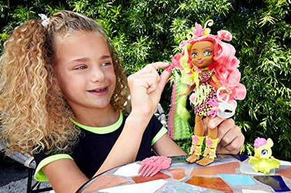 Cave Club Fernessa Doll (8 – 10-inch, Pink Hair) Poseable Prehistoric Fashion Doll with Dinosaur Pet and Accessories, Gift for 4 Year Olds and Up [Amazon Exclusive]