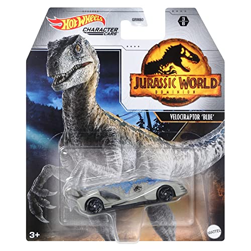 Hot Wheels Character Cars Velociraptor Blue, Toy Vehicle for Ages 3 and Up