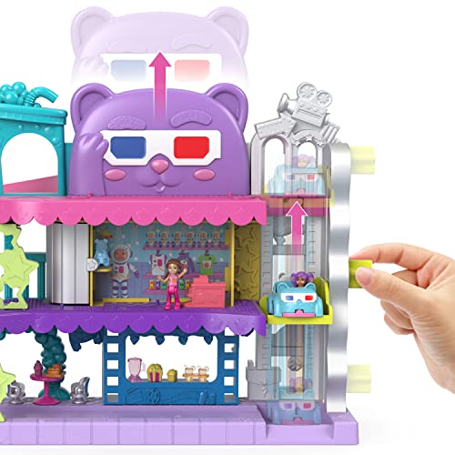 Polly Pocket Pollyville Dolls & Playset, Drive-in Movie Theater with 2 Micro Dolls, 1 Toy Car & 11 Accessories