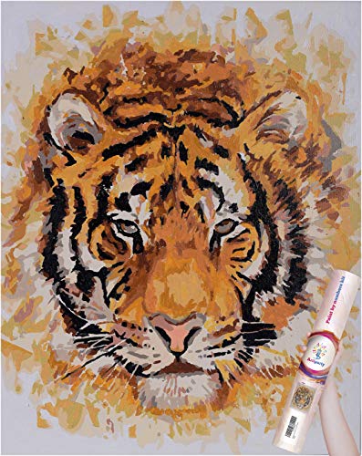 DIY Paint by Numbers for Adults with Paint Brushes – Rolled Wrinkle-Free Canvas Oil Painting Kit for Beginner – Painting Arts Craft for Decoration – Tiger – 16 x 20 inch