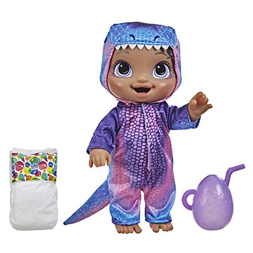 Baby Alive Dino Cuties Doll, Tyrannosaurus, Doll Accessories, Drinks, Wets, T-Rex Dinosaur Toy for Kids Ages 3 Years and Up, Black Hair