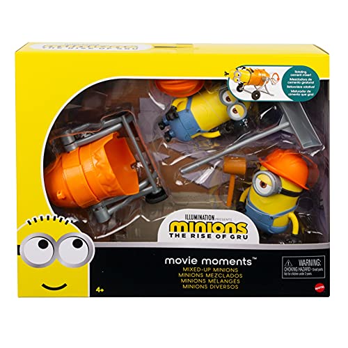 Minions: The Rise of Gru Movie Moments Mixed Up Minions: Approx 4-in Action Figure Interactive Toy with Articulation & Movie Scene Construction Accessories Minion Fans