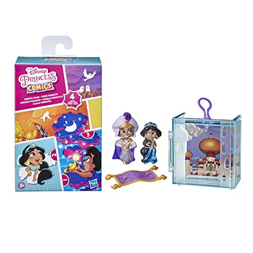 Disney Princess Perfect Pairs Jasmine, Fun Aladdin Unboxing Toy with 2 Dolls, Portable Display Case and Stand, for Kids 3 Years and Up