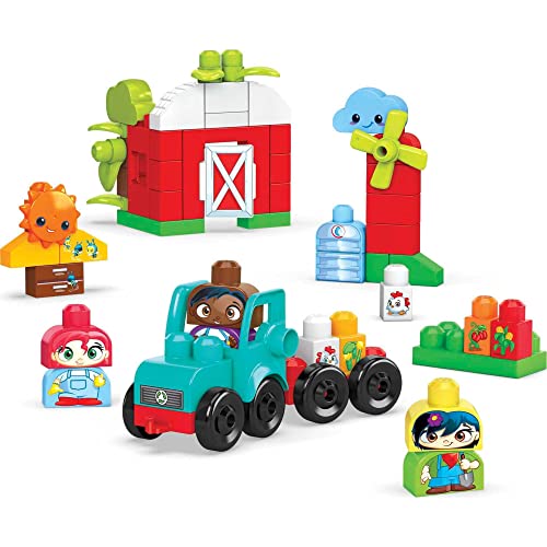 MEGA BLOKS Fisher Price Toddler Building Blocks, Green Town Sort & Recycle Squad with 51 Pieces, 3 Figures, Toy Gift Ideas for Kids