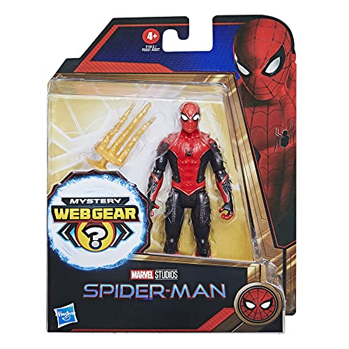 Spider-Man Marvel 6-Inch Upgraded Black & Red Suit Action Figure with Mystery Web Gear Armor, Ages 4+