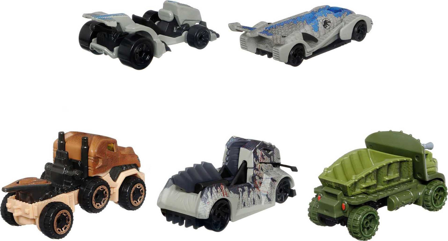 Jurassic World Toys Dominion Toy Character Cars 5-Pack in 1:64 Scale: Beta, Giganotosaurus, T-Rex, Triceratops & Velociraptor