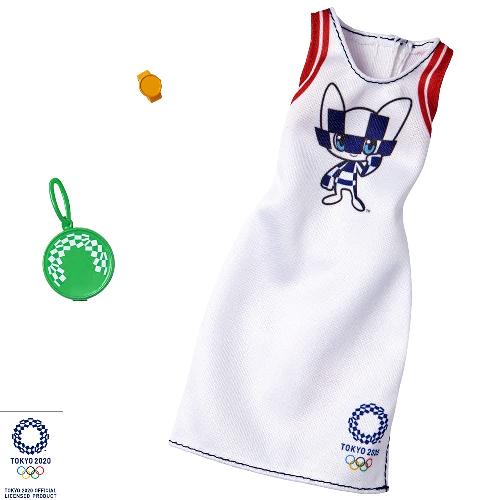 Barbie Clothes: Outfit Inspired by Olympic Games Tokyo 2020 Doll, Dress with Racquet-Shaped Purse and Watch, Gift for 3 to 8 Year Olds