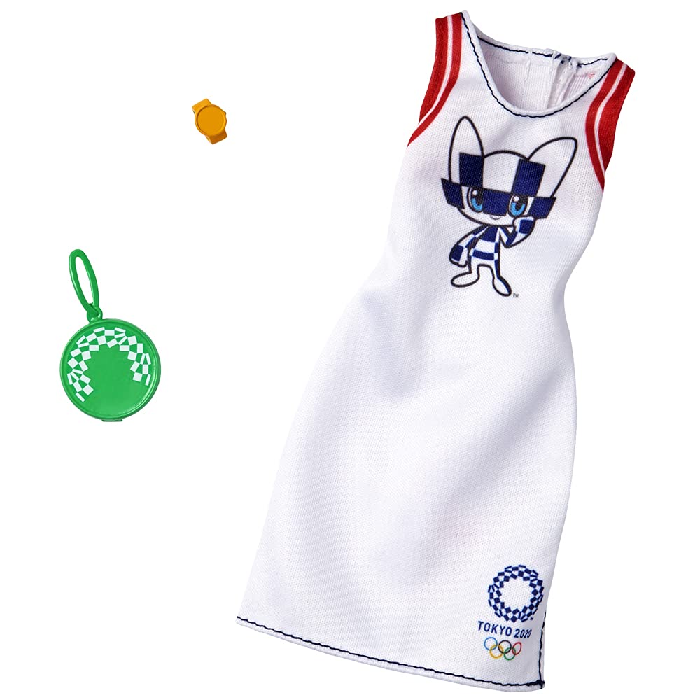 Barbie Clothes: Outfit Inspired by Olympic Games Tokyo 2020 Doll, Dress with Racquet-Shaped Purse and Watch, Gift for 3 to 8 Year Olds