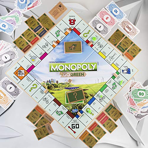 Monopoly: Go Green Edition Game Made with 100% Recycled Paper Parts and Plant-Based Plastic Tokens, Board Game for Families Ages 8 and Up