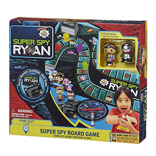 Far Out Toys Ryan’s World Super Spy Board Game, Mission Scavenger Hunt to Pack Rat’s Secret Lair, Adventure, Exploration, Mystery, 2 Exclusive Rare Collectible Micro Figures, 70 Mission Cards, Ages 3+