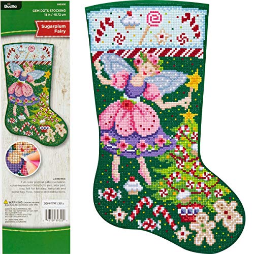 Bucilla 89320E Felt Applique Gem Dots Stocking Kit, Sugarplum Fairy, 18"