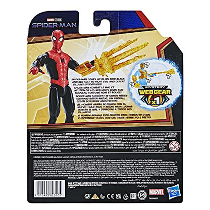 Spider-Man Marvel 6-Inch Upgraded Black & Red Suit Action Figure with Mystery Web Gear Armor, Ages 4+