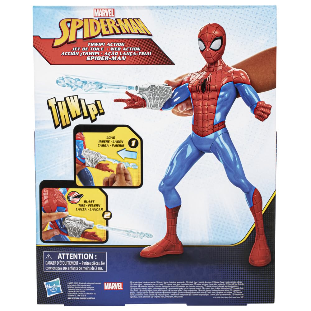 Spider-Man Marvel Thwip Action Figure, 13-Inch-Scale Action Figure, Super Hero Toys for Kids, Ages 5 and Up, Web Blaster Accessories Included